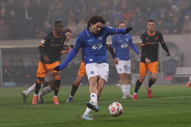 FBL-Germany 2.Bundesliga SV Darmstadt 98 - 1.FC Kaiserslautern Fraser Hornby (SV Darmstadt 98) scores the goal to 1:0 during the 2.Bundesliga 2025-26 match between SV Darmstadt 98 and 1.FC Kaiserslautern at Merckstadion am Böllenfalltor on 7 February 2026 in Darmstadt, Germany (DFL DFB REGULATIONS PROHIBIT ANY USE OF PHOTOGRAPHS as IMAGE SEQUENCES and or QUASI-VIDEO)