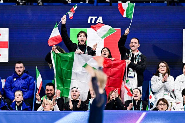 Italy Team, during Daniel GRASSL (ITA) Team Event - Men Single Skating Short Program, at the Olympic Winter games, Winterspiele,Spiele, Summer games Milano Cortina 2026, at Milano Ice Skating Arena, on February 7, 2026 in Milan, Italy. Noxthirdxpartyxsales  aflo_318847181