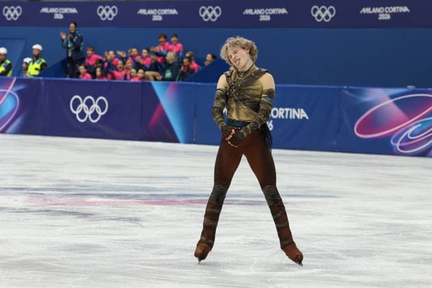 February 7, 2026, Milan, Lombardy, Italy: ILIA MALIN of Team USA reacts to his performance in the Men s Single Short Program of the Figure skating, Eiskunstlauf Team Event at the Milano Cortina 2026 Winter Olympic Games, Olympische Spiele, Olympia, OS Milan Italy - ZUMAc179 20260207_oly_c179_004 Copyright: xMickaelxChavetx
