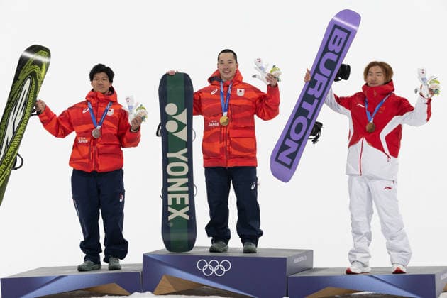 OLYMPICS - Winter Olympic Games, Olympische Spiele, Olympia, OS Milano Cortina 2026 BORMIO,ITALY,07.FEB.26 - OLYMPICS, SNOWBOARD - Winter Olympic Games Milano Cortina 2026, Big Air, final, men. Image shows Kira Kimura (JPN), Ryoma Kimata (JPN) and Yiming Su (CHN).  GEPAxpictures xWolfgangxGrebien