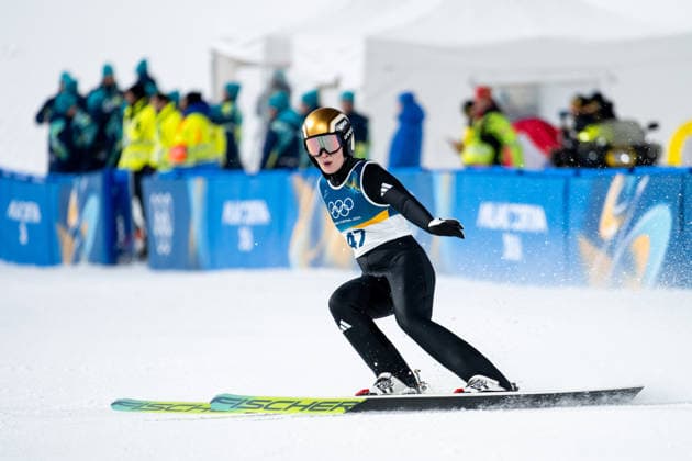 STROEM Anna Odine (Norwegen) im Ziel, ITA, Olympische Spiele Milano Cortina 2026, Olympia, Skispringen, Normalschanze Einzel Damen, 07.02.2026 ITA, Olympische Spiele Milano Cortina 2026, Olympia, Skispringen, Normalschanze Einzel Damen, 07.02.2026 Predazzo *** STROEM Anna Odine Norway at the finish, ITA, Olympic Games Milano Cortina 2026, Olympic Games, Ski jumping, normal hill single women, 07 02 2026 ITA, Olympic Games Milano Cortina 2026, Olympic Games, Ski jumping, normal hill single women, 07 02 2026 Predazzo Copyright: xEibner-Pressefoto Memmlerx EP_MMR