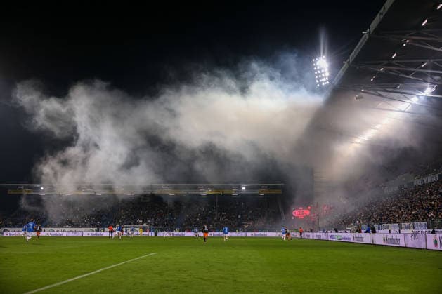 FBL-Germany 2.Bundesliga SV Darmstadt 98 - 1.FC Kaiserslautern Fans from 1.FC Kaiserslautern choreography by the fans, Fans, mood, scarves, jerseys, emotions, pyro, pyrotechnics during the 2.Bundesliga 2025-26 match between SV Darmstadt 98 and 1.FC Kaiserslautern at Merckstadion am Böllenfalltor on 7 February 2026 in Darmstadt, Germany (DFL DFB REGULATIONS PROHIBIT ANY USE OF PHOTOGRAPHS as IMAGE SEQUENCES and or QUASI-VIDEO)