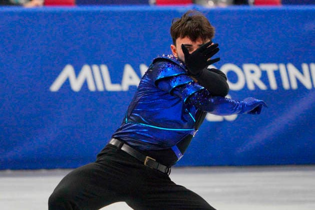 Kevin Aymoz of France performs his routine during the Men s Singles Figure skating, Eiskunstlauf Team Event at the Milano Figure Skating Arena in Milan, Italy on Saturday, February 7, 2026.  OLY20260230110 RichardxEllis