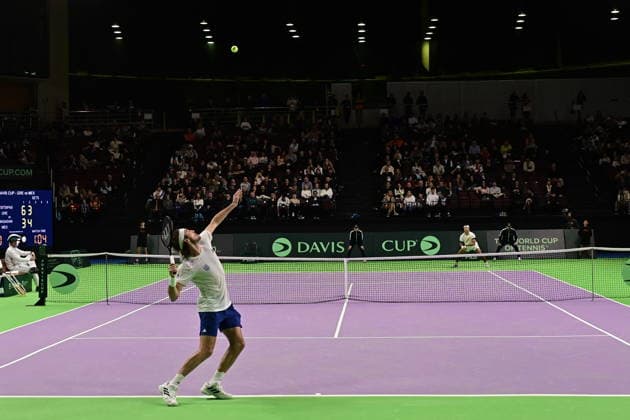 Davis Cup 2026 - Stefanos Tsitsipas of Greece in action against Rodrigo Pacheco Mendez of Mexico during the Davis Cup World Group 1st Round tennis match between Greece and Mexico held in Taekwondo Faliro Olympic Center, Athens, Greece, 7 February 2026. IMAGO ONE INCH PRODUCTIONS ATHENS Greece Copyright: xONExINCHxPRODUCTIONSx 6842399