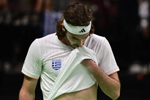 Davis Cup 2026 - Stefanos Tsitsipas of Greece in action against Rodrigo Pacheco Mendez of Mexico during the Davis Cup World Group 1st Round tennis match between Greece and Mexico held in Taekwondo Faliro Olympic Center, Athens, Greece, 7 February 2026. IMAGO ONE INCH PRODUCTIONS ATHENS Greece Copyright: xONExINCHxPRODUCTIONSx 6842293