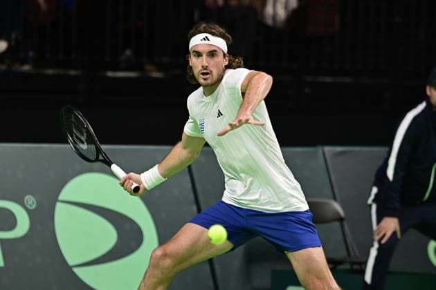 Davis Cup 2026 - Stefanos Tsitsipas of Greece in action against Rodrigo Pacheco Mendez of Mexico during the Davis Cup World Group 1st Round tennis match between Greece and Mexico held in Taekwondo Faliro Olympic Center, Athens, Greece, 7 February 2026. IMAGO ONE INCH PRODUCTIONS ATHENS Greece Copyright: xONExINCHxPRODUCTIONSx 6842296