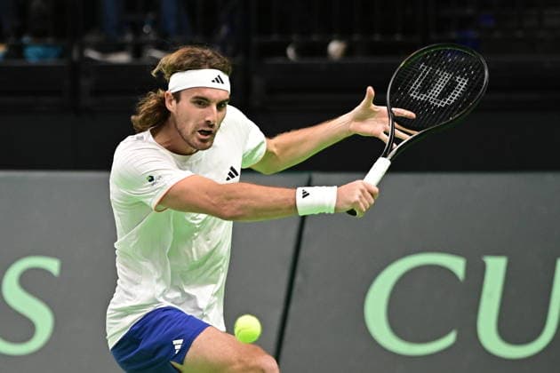 Davis Cup 2026 - Stefanos Tsitsipas of Greece in action against Rodrigo Pacheco Mendez of Mexico during the Davis Cup World Group 1st Round tennis match between Greece and Mexico held in Taekwondo Faliro Olympic Center, Athens, Greece, 7 February 2026. IMAGO ONE INCH PRODUCTIONS ATHENS Greece Copyright: xONExINCHxPRODUCTIONSx 6842216