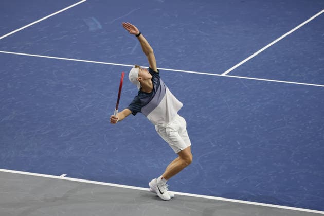 FRISCO, TX - FEBRUARY 07: Georgi Georgiev (BUL) serves during qualifying for the Nexo Dallas Open on February 7, 2026 at the Ford Center at The Star in Frisco, TX. (Photo by George Walker Icon Sportswire) TENNIS: FEB 07 Dallas Open EDITORIAL USE ONLY Icon260207010