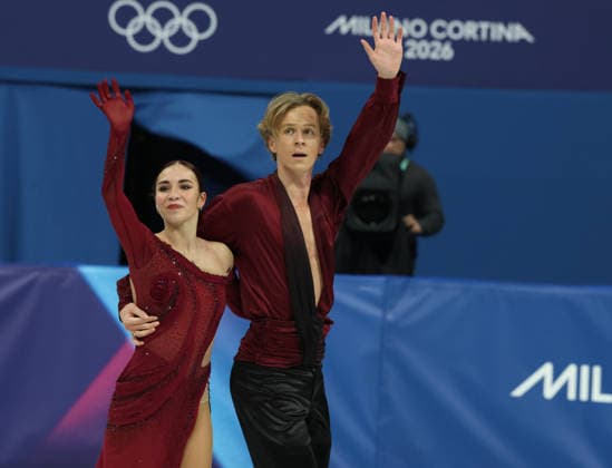 February 7, 2026, Milan, Lombardy, Italy: DIANA DAVIS and GLEB SMOKIN of Team Georgia perform their Ice Dance Free Dance in the Figure skating, Eiskunstlauf Team Event at the Milano Cortina 2026 Winter Olympic Games, Olympische Spiele, Olympia, OS Milan Italy - ZUMAc179 20260207_oly_c179_149 Copyright: xMickaelxChavetx