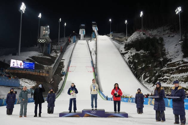 260207 -- PREDAZZO, Feb. 7, 2026 -- Gold medalist Anna Odine Stroem of Norway, silver medalist Nika Prevc of Slovenia and bronze medalist Maruyama Nozomi of Japan attend the awarding ceremony of Ski jumping, Skispringen, Ski, nordisch women s normal hill individual at the Milan-Cortina 2026 Olympic Winter games, Winterspiele,Spiele, Summer games in Predazzo, Italy, Feb. 7, 2026. MICO2026ITALY-PREDAZZO-OLYMPIC WINTER GAMES-SKI JUMPING-WOMEN S NORMAL HILL INDIVIDUAL MengxYongmin  (MICO2026)ITALY-PREDAZZO-OLYMPIC WINTER GAMES-SKI JUMPING-WOMEN S NORMAL HILL INDIVIDUAL IMAGO MengxYongmin  imago images 0847044856