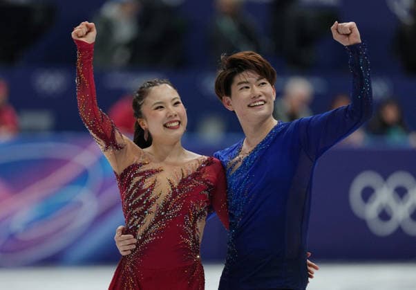 (260208) -- MILAN, Feb. 8, 2026 -- Yoshida Utana (L) Morita Masaya of Japan react after performing during the free dance of ice dance skating for Figure skating, Eiskunstlauf team event at the Milan-Cortina 2026 Olympic Winter games, Winterspiele,Spiele, Summer games in Milan, Italy, Feb. 7, 2026. ) (MICO2026)ITALY-MILAN-OLYMPIC WINTER GAMES-FIGURE SKATING TEAM EVENT-ICE DANCE-FREE DANCE ChengxMin 