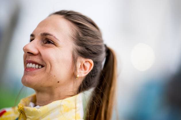 Belgian shorttrack skater Hanne Desmet pictured during a press conference, PK, Pressekonferenz at the Milano Cortina 2026 Olympic Winter games, Winterspiele,Spiele, Summer games on Sunday 08 February 2026 in Milan, Italy. The XXV Winter Olympics take place from 6 to 22 February 2026 in Italy. JASPERxJACOBS  x161928691x