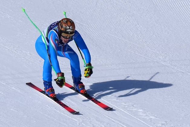 Federica Brignone at the finish line of a women s downhill alpine skiing race at the 2026 Winter Olympics in Cortina, Italy, on Saturday, February 8, 2026.  Copyright: xDavidexSpada LaPressex