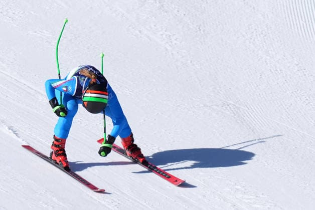 Sofia Goggia at the finish line of a women s downhill alpine skiing race at the 2026 Winter Olympics in Cortina, Italy, on Saturday, February 8, 2026.  Copyright: xDavidexSpada LaPressex