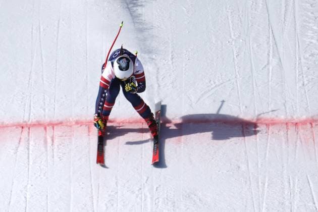 Breezy JOHNSON (USA), ueber der Ziellinie. Ski Alpin, Abfahrt der Frauen. Olympische Winterspiele 2026. 8.2.2026, in Tofane Alpin Ski Center, Cortina, Italien. Quelle Copyright Credit : Oryk HAIST *** Breezy JOHNSON USA , across the finish line Alpine Skiing, Womens Downhill 2026 Winter Olympics 8 2 2026, at Tofane Alpine Ski Center, Cortina, Italy Source Copyright Credit Oryk HAIST xOLY-LL-ALP02x