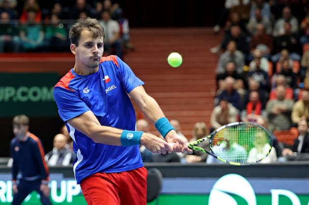 Davis Cup doubles qualifying tennis match on February 8, 2026, in Jihlava. Petr Nouza of the Czech Republic. (CTKxPhoto LiborxPlihal) CTKPhotoP2026020803006  CTKPhotoP2026020803006