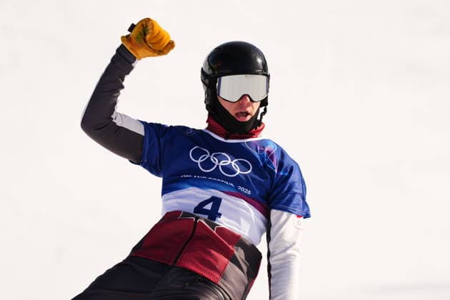 February 8, 2026, Livigno, Italy: Arnaud Gaudet, from Montcalm, Que., reacts after the men s snowboarding parallel giant slalom 1 8 finals at the 2026 Winter Olympics, in Livigno, Italy, Sunday, Feb. 8, 2026. Canada News - February 8, 2026  - ZUMAc35_ 20260208_zaf_c35_029 Copyright: xSeanxKilpatrickx