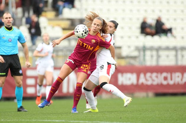 CALCIO - Serie A Femminile - AS Roma vs AC Milan Frederikke Thogersen of A.S. Roma Femminile is in action during the Serie A Women Athora 13th day between A.S. Roma Femminile vs A.C. Milan S.P.A. , 08 February 2026 at the Tre Fontane Stadium, Roma Italy. Rome Italy  Copyright: xIPAxSport ABACAx