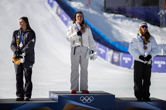 260208 Emma Aicher of Germany, Breezy Johnson of USA and Sofia Goggia of Italy during the medal ceremony after women s alpine skiing downhill during day 2 of the 2026 Winter Olympics on February 8, 2026 in Cortina. Photo: Jon Olav Nesvold BILDBYRAN COP 217 JM0784 bbeng alpint alpine skiing Olympic Games, Olympische Spiele, Olympia, OS olympics winter olympics os ol olympiska spel vinter-os olympiske leker milano cortina 2026 milan cortina 2026 milano cortina 2026 olympic games milano cortina 2026 winter olympic games milano cortina-os milano cortina-ol vinter-ol störtlopp downhill dam *** 260208 Emma Aicher of Germany, Breezy Johnson of USA and Sofia Goggia of Italy during the medal ceremony after women s alpine skiing downhill during day 2 of the 2026 Winter Olympics on February 8, 2026 in Cortina Photo Jon Olav Nesvold BILDBYRAN COP 217 JM0784 bbeng alpine alpine skiing olympic games olympics winter olympics os ol olympiska spel vinter os olympiske leker milano cortina 2026 milan cortina 2026 milan cortina 2026 olympic games milano cortina 2026 winter olympic games milano cortina os milano cortina ol vinter ol störtlopp downhill dam  Copyright: JONxOLAVxNESVOLD BB260208JE028