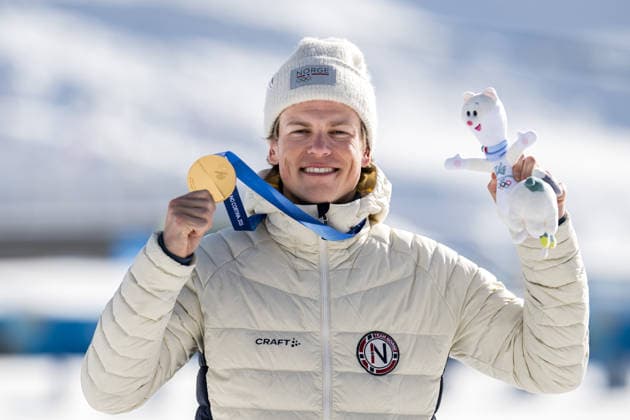 260208 Johannes Hosflot Klaebo of Norway celebrates with his gold medal on the podium after the men s 20 km cross-country skiing skiathlon during day 2 of the 2026 Winter Olympics on February 8, 2026 in Val di Fiemme. Photo: Maxim Thore BILDBYRAN kod MT MT0964 skidor cross-country skiing langrenn Olympic Games, Olympische Spiele, Olympia, OS olympics winter olympics os ol olympiska spel vinter-os olympiske leker milano cortina 2026 milan cortina 2026 milano cortina 2026 olympic games milano cortina 2026 winter olympic games milano cortina-os milano cortina-ol vinter-ol 2 bbeng herr skiathlon frankrike norge jubel *** 260208 Johannes Hosflot Klaebo of Norway celebrates with his gold medal on the podium after the men s 20 km cross country skiing skiathlon during day 2 of the 2026 Winter Olympics on February 8, 2026 in Val di Fiemme Photo Maxim Thore BILDBYRAN kod MT MT0964 skidor cross country skiing langrenn olympic games olympics winter olympics os ol olympiska spel vinter os olympiske leker milano cortina 2026 milan cortina 2026 milano cortina 2026 olympic games milano cortina 2026 winter olympic games milano cortina os milano cortina ol vinter ol 2 bbeng herr skiathlon frankrike norge jubel  Copyright: MAXIMxTHORE BB260208MT069
