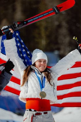 OLYMPICS - Winter Olympic Games, Olympische Spiele, Olympia, OS Milano Cortina 2026 CORTINA D AMPEZZO,ITALY,08.FEB.26 - OLYMPICS, ALPINE SKIING - Winter Olympic Games Milano Cortina 2026,, downhill, women. Image shows the rejoicing of Breezy Johnson (USA).  GEPAxpictures xAlexanderxSolc