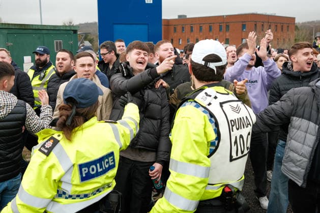 Brighton & Hove Albion v Crystal Palace 08 February 2026, Brighton - Premier League Football - Brighton & Hove Albion v Crystal Palace - Palace fans make gestures towards the Brighton fans - Photo: Jacques Feeney Offside. Brighton UK Copyright: xJacquesxFeeneyx xOffsidexOffside