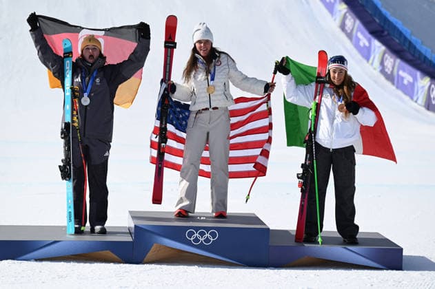 Aicher Emma from Germany,Johnson Breezy from United States of America,Goggia Sofia from Italy during the Winter Olympic Games, Olympische Spiele, Olympia, OS Milano Cortina 2026, in Tofane Alpine Skiing Centre , on February 8 2026, in Cortina, Italy  Copyright: xFedericoxManoni IPAxSportx xipa-agency.netx xx IPA_71127564 IPA_Agency_IPA71127564
