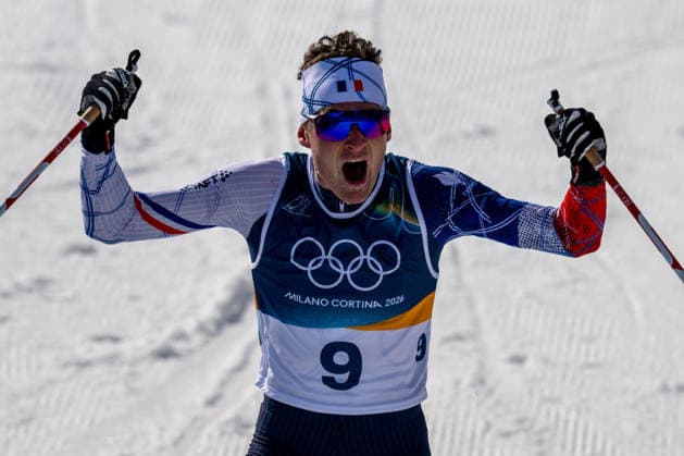 OLYMPICS - Winter Olympic Games, Olympische Spiele, Olympia, OS Milano Cortina 2026 VAL DI FIEMME,ITALY,08.FEB.26 - OLYMPICS, CROSS COUNTRY SKIING - Winter Olympic Games Milano Cortina 2026, 10km, 10km Skiathlon, men. Image shows the rejoicing of Mathis Desloges (FRA)..  GEPAxpictures xOliverxLerch