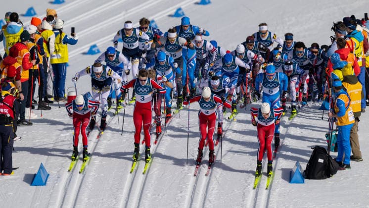 OLYMPICS - Winter Olympic Games, Olympische Spiele, Olympia, OS Milano Cortina 2026 VAL DI FIEMME,ITALY,08.FEB.26 - OLYMPICS, CROSS COUNTRY SKIING - Winter Olympic Games Milano Cortina 2026, 10km, 10km Skiathlon, men. Image shows the start.  GEPAxpictures xOliverxLerch