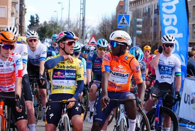 Belgian Remco Evenepoel of Red Bull-BORA-hansgrohe and Eritrean Biniam Girmay of NSN Cycling Team pictured at the start of the final stage of the 2026 Volta Comunitat Valenciana, Tour of Valencia cycling race, a race from Betera to Valencia (93,8 km), on Sunday 08 February 2026 in Spain. The race takes place from 4 to 8 February and runs through the three provinces of the Valencian Community. JOMAxGARCIA  x161951963x