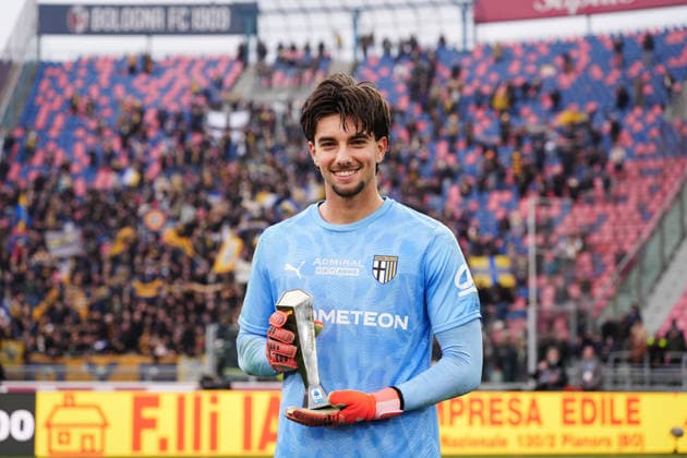 ParmaÕs goalkeeper Edoardo Corvi Panini Player of the match at the end of the Serie A soccer match between Bologna and Parma at the Renato DallÕAra Stadium in Bologna, north Italy - Sunday, February 8, 2026 -  Copyright: xMassimoxPaolone LaPressex