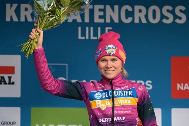 Belgian Laura Verdonschot pictured after the women s Elite race of the Krawatencross cyclocross in Lille, the seventh stage (out of 8) in the X2O Badkamers Trofee competition, on Sunday 08 February 2026. DAVIDxPINTENS  x161953820x