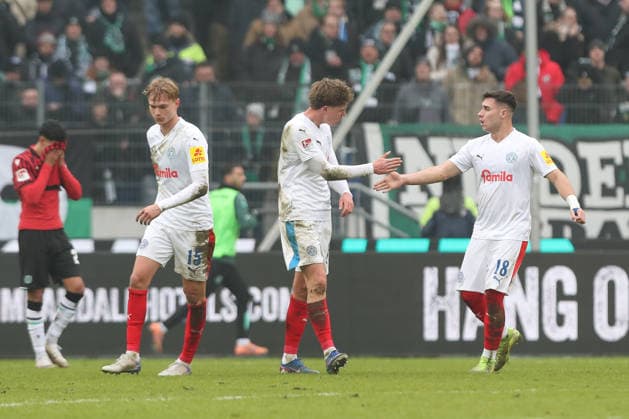 08.02.2026, xtgx, Fussball 2. Bundesliga, Hannover 96 - Holstein Kiel emspor, v.l. Phil Harres (Kiel, 19) Jubel, Torjubel, jubelt ueber das Tor, celebrate the goal, celebration (DFL DFB REGULATIONS PROHIBIT ANY USE OF PHOTOGRAPHS as IMAGE SEQUENCES and or QUASI-VIDEO) Hannover