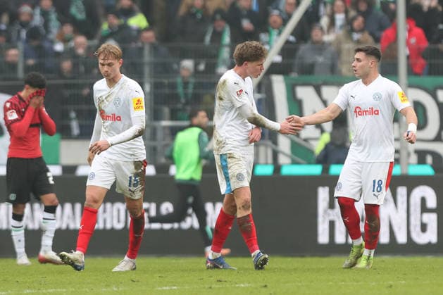 08.02.2026, xtgx, Fussball 2. Bundesliga, Hannover 96 - Holstein Kiel emspor, v.l. Phil Harres (Kiel, 19) Jubel, Torjubel, jubelt ueber das Tor, celebrate the goal, celebration (DFL DFB REGULATIONS PROHIBIT ANY USE OF PHOTOGRAPHS as IMAGE SEQUENCES and or QUASI-VIDEO) Hannover