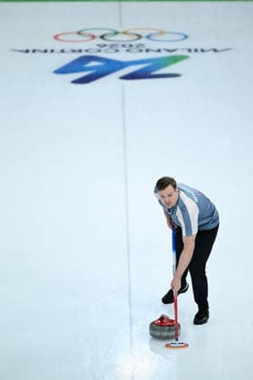 (260208) -- CORTINA D AMPEZZO, Feb. 8, 2026 -- Magnus Nedregotten of Norway competes against Julie Zelingrova Vit Chabicovsky of the Czech Republic during the curling mixed doubles round robin session 10 match of the 2026 Milan-Cortina Winter Olympics in Cortina D Ampezzo, Italy, Feb. 8, 2026. ) (MICO2026)ITALY-CORTINA D AMPEZZO-OLYMPIC Winter games, Winterspiele,Spiele, Summer games CURLING-MIXED DOUBLES-ROUND ROBIN LianxYi 
