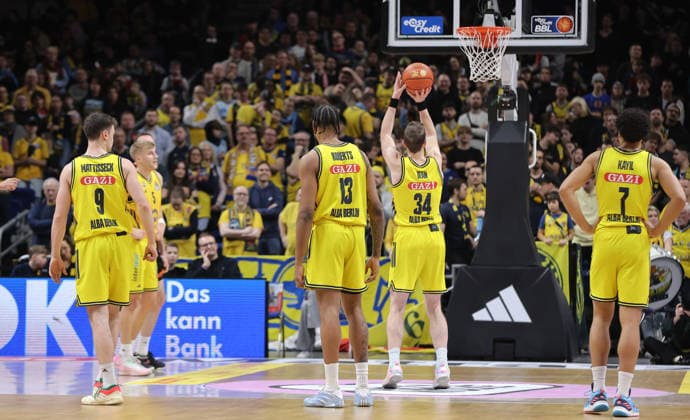 Justin Bean bei Freiwurf Einzelbild Freisteller Aktion Basketball BBL Bundesliga Herren 19. Spieltag Saison 2025 2026 08.02.2026 ALBA Berlin vs SC Rasta Vechta