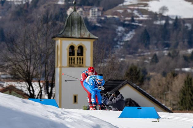 OLYMPICS - Winter Olympic Games, Olympische Spiele, Olympia, OS Milano Cortina 2026 VAL DI FIEMME,ITALY,08.FEB.26 - OLYMPICS, CROSS COUNTRY SKIING - Winter Olympic Games Milano Cortina 2026, 10km, 10km Skiathlon, men. Image shows Nicola Wigger (SUI) and Martino Carollo (ITA).  GEPAxpictures xOliverxLerch