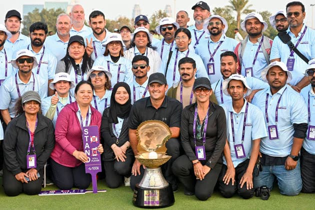 Qatar Masters 2026 - Day Four Patrick Reed of the United States celebrates with the trophy following victory on day four of the Qatar Masters 2026 golf tournament at the Doha Golf Club in Doha, Qatar, on February 8, 2026. Doha Qatar Copyright: xNOUSHADx 776441069