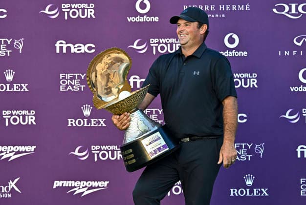 Qatar Masters 2026 - Day Four Patrick Reed of the United States celebrates with the trophy following victory on day four of the Qatar Masters 2026 golf tournament at the Doha Golf Club in Doha, Qatar, on February 8, 2026. Doha Qatar Copyright: xNOUSHADx 776441069