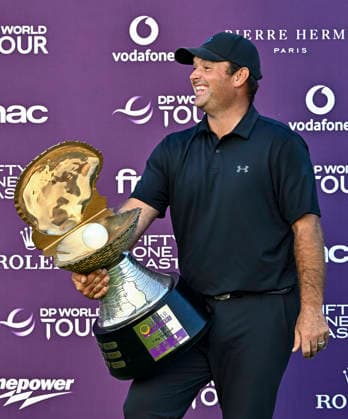 Qatar Masters 2026 - Day Four Patrick Reed of the United States celebrates with the trophy following victory on day four of the Qatar Masters 2026 golf tournament at the Doha Golf Club in Doha, Qatar, on February 8, 2026. Doha Qatar Copyright: xNOUSHADx 776441069