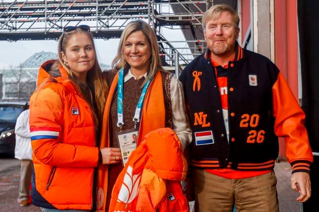 Princess Amalia of the Netherlands and Queen Maxima of the Netherlands and King Willem-Alexander of the Netherlands arrives at the Milano Speed skating, Eisschnelllauf Stadium Around the Games, Milano Cortina 2026 Winter Olympics: Day 2, Speed Skating - Milano Cortina 2026 Winter Olympics: Day 2, Milano Speed Skating Stadium, February 8, 2026, Milan, Italy.