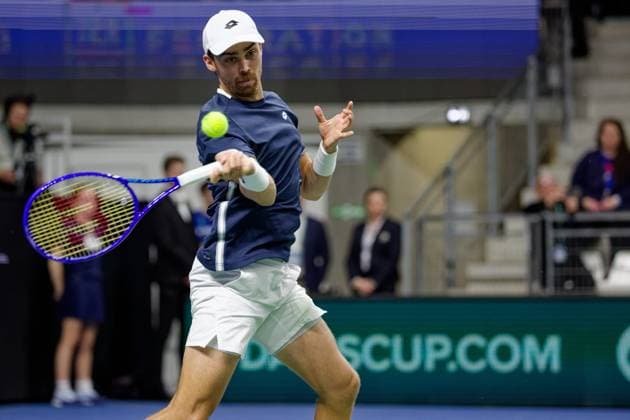 Tennis Coupe Davis - France - Slovaquie au Portel PHOTOPQR VOIX DU NORD JOHAN BEN AZZOUZ ; 08 02 2026 ; Le Portel, le 8 fevrier 2026. Tennis Coupe Davis (premier tour) - France - Slovaquie au chaudron au Portel. Victoire pour le double de Benjamin Bonzi et Pierre-Hugues Herbert. PHOTO JOHAN BEN AZZOUZ LA VOIX DU NORD - Le Portel, France, feb 8th 2026. Davis Cup : France vs Slovakia - Nord France  Copyright: xPHOTOPQR VOIXxDUxNORD MAXPPPxJOHANxBENxAZZOUZx 20260208VDN8172 20260208VDN8172