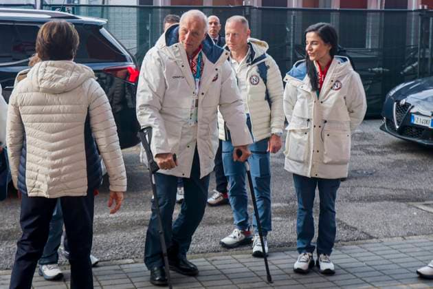 King Harald V of Norway arrives at the Milano Speed skating, Eisschnelllauf Stadium Around the Games, Milano Cortina 2026 Winter Olympics: Day 2, Speed Skating - Milano Cortina 2026 Winter Olympics: Day 2, Milano Speed Skating Stadium, February 8, 2026, Milan, Italy.