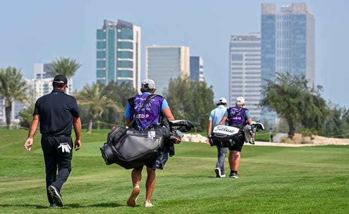 February 8, 2026, Doha, Qatar: Patrick Reed of the United States and Jacob Skov Olesen of Denmark seen walking towards the tst hole during fourth round of the Qatar Masters 2026 golf tournament at the Doha Golf Club Doha Qatar - ZUMAs197 20260208_aaa_s197_084 Copyright: xNoushadxVariyattiyakkalx