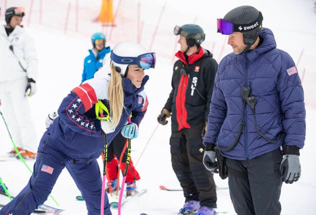 February 6, 2026, Cortina D ampezzo, Lombardy, Italy: Lindsey Vonn of the United States listens to her coach Aksel Lund Svindal during course inspection before the first day of Womens Downhill Training at Tofane Alpine Skiing Centre for the Milano Cortina 2026 Winter Olympics. Olympics 2026: Milano Cortina: Alpine Skiing: Women S  - ZUMAsc5_ 20260206_oly_sc5_041 Copyright: xErichxSchlegelx