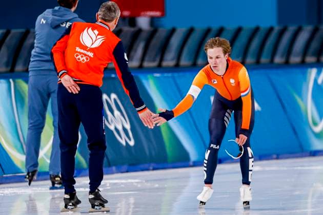 Stijn Van De Bunt of the Netherlands looks on after Men 5000m, Milano Cortina 2026 Winter Olympics: Day 2, Speed skating, Eisschnelllauf - Milano Cortina 2026 Winter Olympics: Day 2, Milano Speed Skating Stadium, February 8, 2026, Milan, Italy.