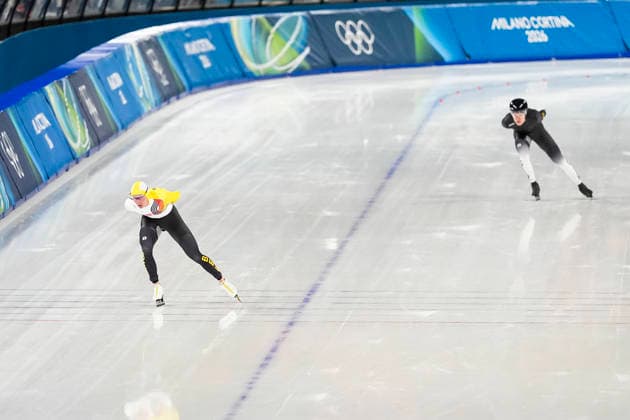 2026-02-08 - Milano Cortina 2026 Winter Olympics 5000m Men MILAN, ITALY - FEBRUARY 8: Bart Swings of Belgium, Fridtjof Petzold of Germany during the 5000m Men on day 3 of the Milano Cortina 2026 Winter Olympics at the Milano Speed skating, Eisschnelllauf Arena on February 8, 2026 in Milan, Italy Milan Milano Speed Skating Arena Italy Content not available for redistribution in The Netherlands directly or indirectly through any third parties. Copyright: xAndrexWeeningx
