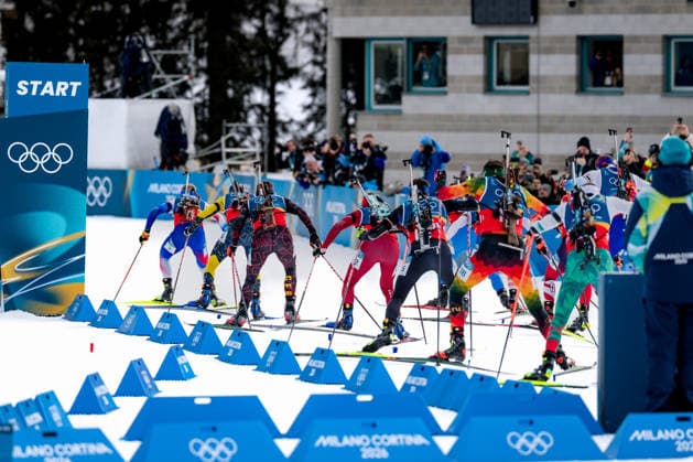 OLYMPICS - Winter Olympic Games, Olympische Spiele, Olympia, OS Milano Cortina 2026 ANTHOLZ,ITALY,08.FEB.26 - OLYMPICS, BIATHLON - Winter Olympic Games Milano Cortina 2026, mixed relay, 4x6km. Image shows the start.  GEPAxpictures xMatthiasxTrinkl