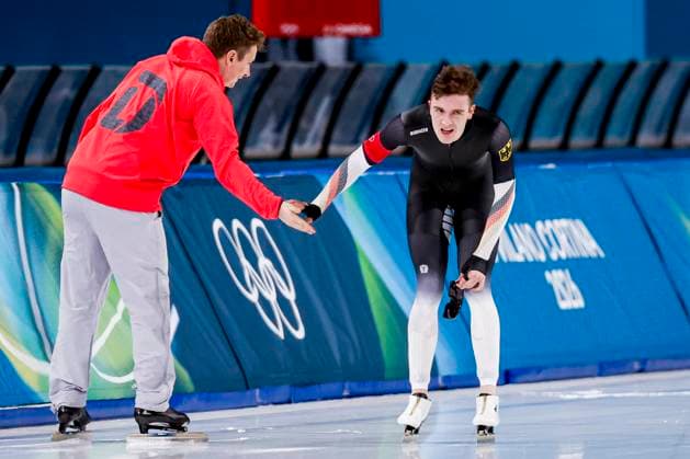 Gabriel Gross of Germany looks on after Men 5000m, Milano Cortina 2026 Winter Olympics: Day 2, Speed skating, Eisschnelllauf - Milano Cortina 2026 Winter Olympics: Day 2, Milano Speed Skating Stadium, February 8, 2026, Milan, Italy.