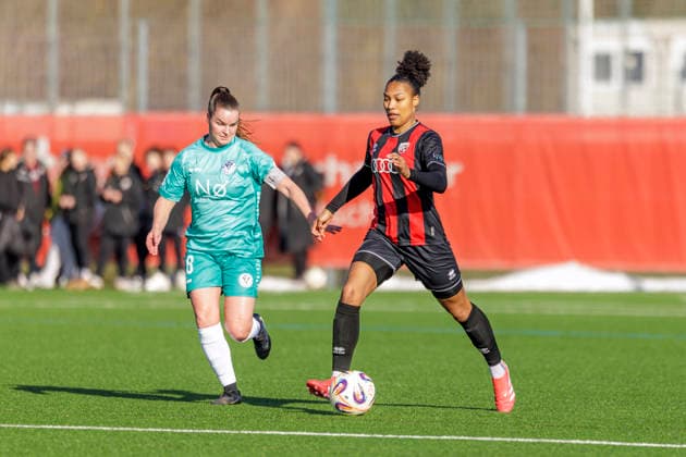 Ingolstadt, Deutschland 08. Februar 2026: 2. BL - Frauen - 2025 2026 - FC Ingolstadt 04 vs. VfR Warbeyen Im Bild: v. li. im Zweikampf Jana Barbara (VFR) und Melissa Kuya-Strobel (FCI) Audi Sportpark Bayern Copyright: xFotostandx xSchäferx